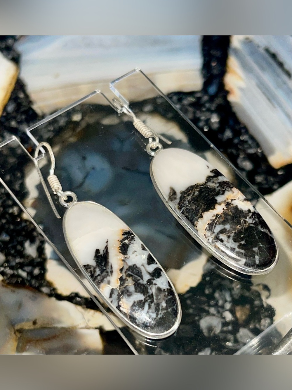 White Buffalo Turquoise Earrings 2 1/4”